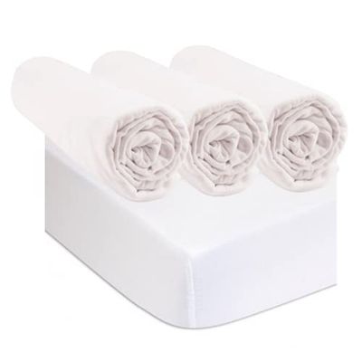 3 sábanas bajeras de 70 x 140 cm, Color Blanco + 2 Protectores de algodón ecológico.