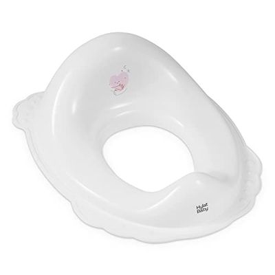 Hylat Baby Réducteur de toilettes pour enfants, utile pour l'apprentissage de la propreté, pour filles et garçons, matériau solide, caoutchouc antidérapant, Couleur : blanc - Motif : Hug me