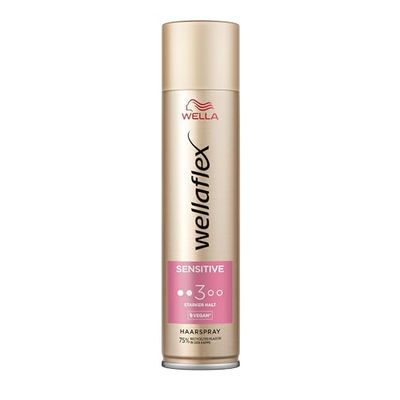 Wellaflex Spray sensibile per capelli per donne, fino a 48 ore, forte tenuta, senza profumo, delicato sul cuoio capelluto, dermatologicamente testato, formula vegana, grado di tenuta 3, 250 ml