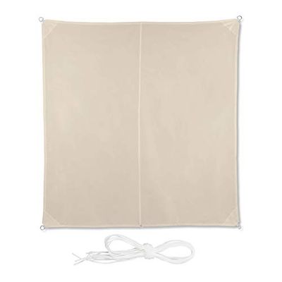 Relaxdays Toldo Vela Cuadrado, Impermeable, Protección Rayos UV, con Cuerdas para tensar, Beige, 3 x 3 m