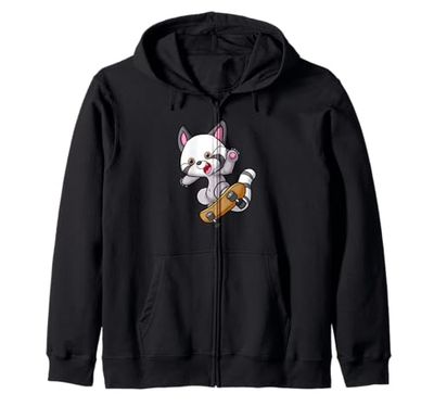 Skateboarding-Cat Skateboarder su un Go-Skateboard Felpa con Cappuccio