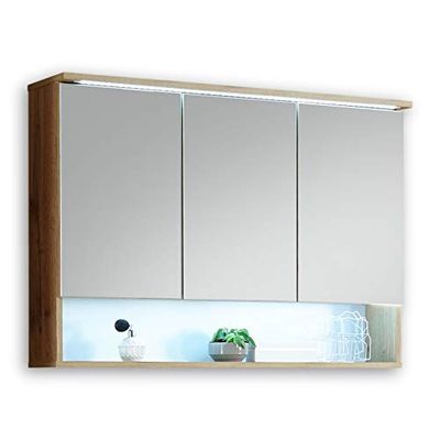 Stella Trading BEST Miroir salle de bain avec lumière LED en look chêne sauvage - armoire de toilette avec beaucoup d'espace de rangement - 99 x 70 x 23 cm