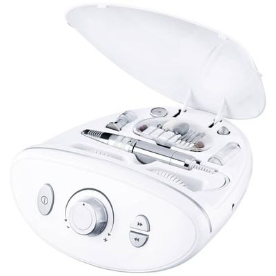 Beurer MP 100 electric manicure/pedicure professional station, 10 sapphire and felt attachments, nail dust protection cap, up to 22,000 revolutions per minute, 41-piece set