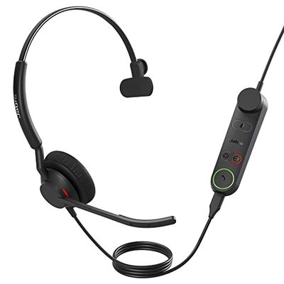 Jabra Engage 50 II Auriculares Monoaurales, Link Call Control, 3 micrófonos, cancelación de ruido, ultraligeros, cable USB-A, Para plataformas de comunicaciones unificadas como Zoom, Unify, Negro