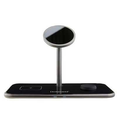 glowster Draadloze 3-in-1 oplader, snel opladen, compact design, compatibel met verschillende apparaten, ideaal om apparaten altijd opgeladen te houden.