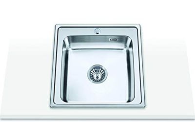 Edesa | Lavello sopra piano | Modello VELETA SE 50 1C | Lavello da incasso | 1 secchio quadrato | Lavello da cucina con foro per rubinetto | Larghezza di 50 cm | Finitura in acciaio inossidabile