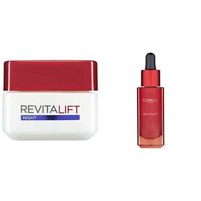 L'Oréal Paris Revitalift Night Cream, Face Moisturiser With Pro Retinol, Anti Wrinkle & Firming [50ml] & Paris Revitalift Hydrating Smoothing Serum 30 ml