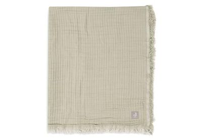 Jollein Fringe - Couverture pour lit d'enfant - Vert Olive/Ivoire - 120 x 120 cm - 100% Coton Bio - pour lit d'enfant - Couverture en Mousseline - Tog 0,5 - Certifié GOTS - Ivoire/Vert Olive