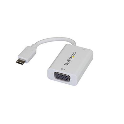 StarTech.com Adaptador USB C a VGA con Entrega de Alimentación - Conversor de Vídeo USB Tipo C a VGA de 1080p con Carga - PD de Paso de 60W - Compatible con Thunderbolt 3 - Blanco (CDP2VGAUCPW)