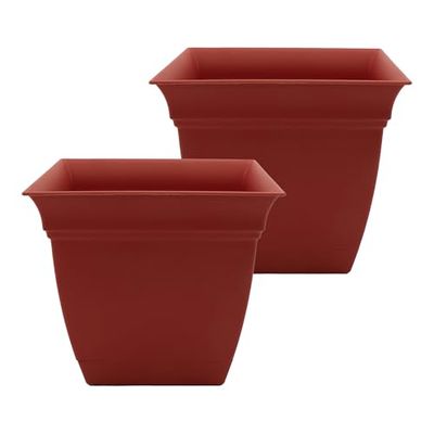 The HC Companies Eclipse Maceta Cuadrada de 12 Pulgadas con platillo, Maceta para Interiores y Exteriores, para Flores, Verduras, Hierbas, Arcilla (Paquete de 2)