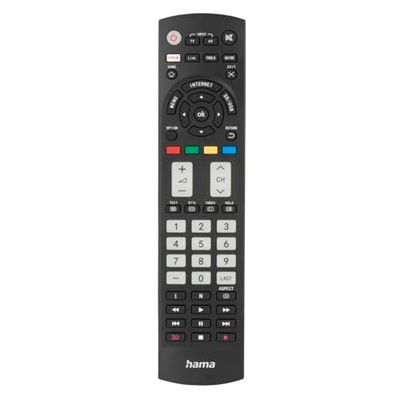 Hama Universele afstandsbediening voor Panasonic TV's (infrarood, leerbaar, lichtgevende toetsen, slimme knop, Easy Modefunctie, ergonomische hoofdtoetsen, 10 m bereik) zwart
