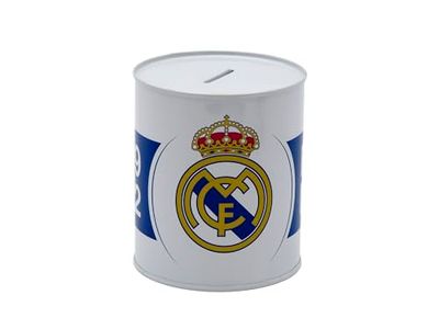 CyP Brands Real Madrid- Salvadanaio in metallo, sigillato, salvadanaio medio, colore bianco, prodotto ufficiale