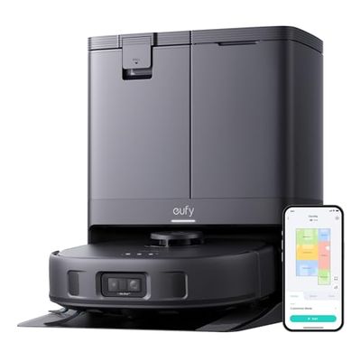eufy X10 Pro Omni Robot Aspirador con Base Autovaciado y Mopas Giratorias, 8.000 Pa, Mopa Doble con Elevación Automática de 12 mm, Detección de Alfombras, Antiobstáculos AI, Limpieza Automática blanco