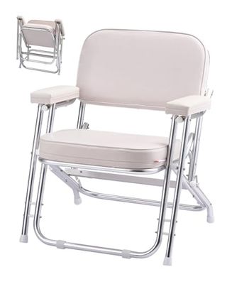 VEVOR Chaise Longue Pliante pour Bateau, Chaise de Pont avec Cadre en Alu, Coussin en Éponge Épais et PVC Imperméable, Accoudoirs Rembourrés et Repose-pieds Antidérapants, Transat pour Yacht Navire