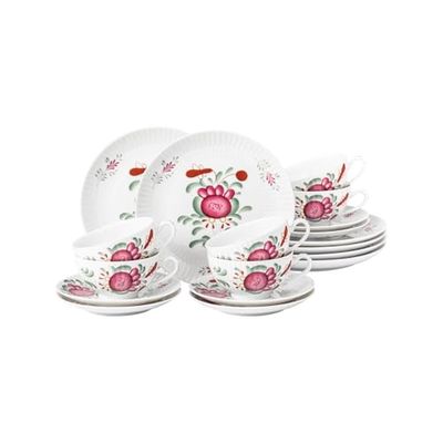 Seltmann Weiden 4052212141787 Service à thé 18 pièces, petite tasse, tasse à thé 0,14 l, soucoupe 13,5 cm, 6 assiettes à pain 16 cm, porcelaine