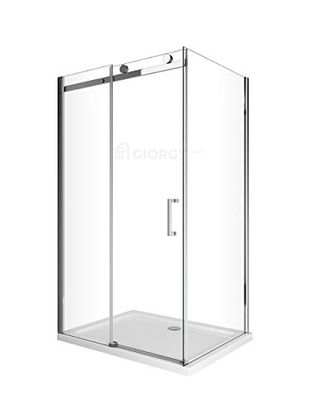 BOX DOCCIA LUSSO CRISTALLO 8 MM ALTEZZA 190 CM COMPOSTO DA PARETE FISSA + PORTA SCORREVOLE BINARIO IN ALLUMINIO CROMATO MANIGLIA INOX RUOTE IN OTTONE REGOLABILI (77-79,5 X 157,5-159 H.190)
