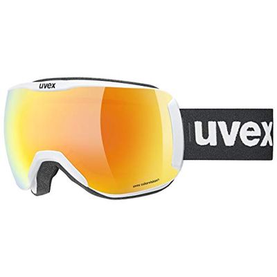 uvex downhill 2100 CV - skibril voor dames en heren - contrastverhogend - vervormings- & condensvrij - white matt/orange-green - one size