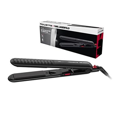 Rowenta Karl Lagerfeld Optiliss Ionic SF323L Piastra per capelli con rivestimento in ceramica per capelli morbidi, 10 temperature fino a 230°, lisciatura efficiente, riccioli e onde, nero