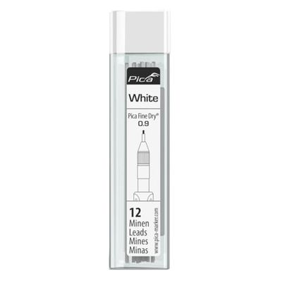 Set van 12 witte vulpotloodvullingen, fijne precisie, ideaal voor technisch tekenen en gedetailleerd schrijven.