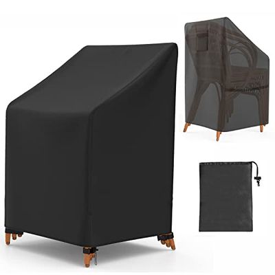 Funda Sillas Apiladas Jardín Impermeables 65x65x80/120cm, Fundas Muebles Jardín Oxford 600D con Revestimiento de PU, Funda Protectora para Silla de Jardín con gran Salida de Aire, Cordón, 4 Hebillas