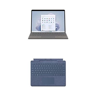 Microsoft Surface Pro 9, Ordenador portátil 2 en 1 de 13" (Intel EVO Core i7-1255U 12th Gen, 16 GB RAM, 256 GB SSD, Iris Xe Graphics) Plata + Teclado Signature, Zafiro