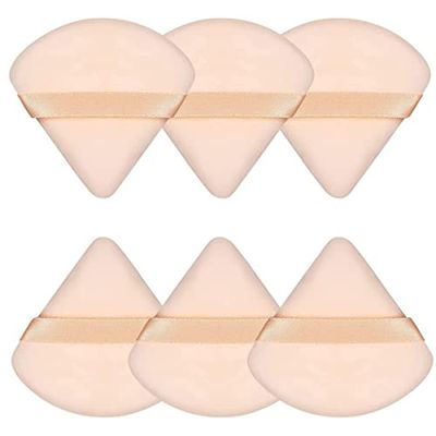 Atiyoo 6 stycken triangulära pudertofsar, med de spetsiga hörnen velour-makeup-pudertofsar, sminkverktyg för konturering, mjuka pudertofsar för löst puder, beige