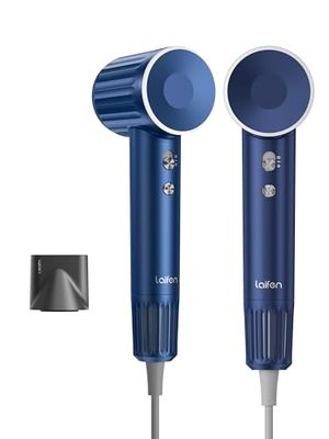 Laifen Sèche-cheveux série rétro 200 millions d'ions négatifs, sèche-cheveux de voyage avec moteur sans balais de 110 000 tr/min pour un séchage rapide, faible bruit avec buse magnétique (bleu)