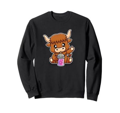 Kawaii Boba Bubble Tea Heifer Scottish Highland Cow Lover Felpa