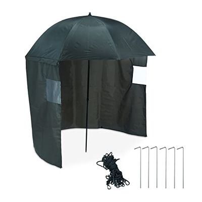 Relaxdays Abri de pêche avec paroi latérale, mécanisme à Bascule, piquets & Sac Transport, Tente, Parapluie, Vert