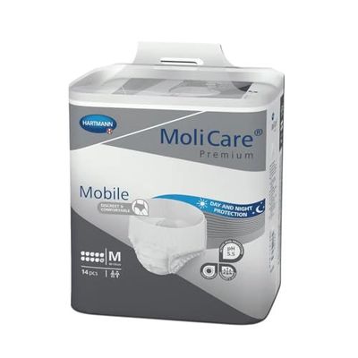 Molicare Mobilny 10 kropli, rozmiar L, chłonna bielizna dla kobiet i mężczyzn z ciężkim nietrzymaniem moczu, ochrona przed wyciekiem, przyjazna dla skóry, najlepsze dopasowanie do ciała, 56 sztuk