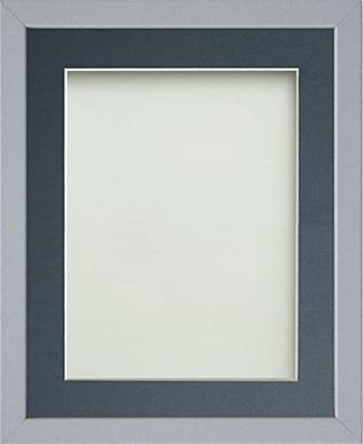 Frame Company Jellybean Range Grey Wooden 12x10 inch Picture Photo Frame with Blue Mount for Image 10x8 inch * Choice of Colours & Sizes* Fitted with Perspex