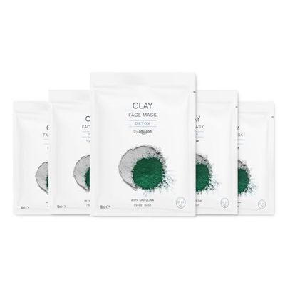 by Amazon Clay, Detox Face Sheet Mask, 18ml, 5 Pack