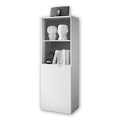 Stella Trading Spice Armário escritório em branco alto brilho - armário arquivador com 2 compartimentos abertos - móveis de escritório modernos conjunto completo - 50 x 145 x 35 cm