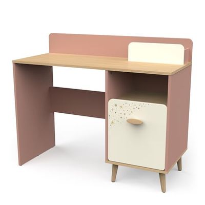 Escritorio Infantil niña 1 Puerta y 1 nicho Rosa y Blanco – Escritorio pequeño 107 x 45 x 88 cm – Pintura no tóxica – Mueble de Dormitorio Infantil Fabricado en Francia – Gama Suzie