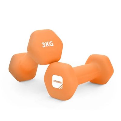 KAYMAN Neopreen halters met gratis poster - gewichtenset voor thuisgymnastiek | fitnessapparatuur | antislip gripmateriaal | Wordt geleverd met trainingsgids | Paar van 1 kg, 2 kg, 3 kg, 4 kg, 5 kg, 6