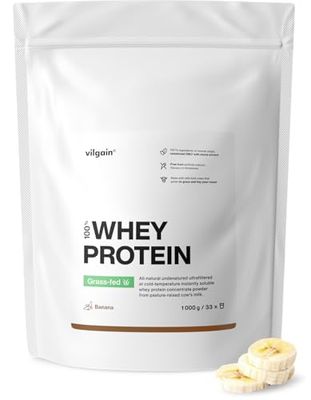 Vilgain® Whey Protein Powder, Grass Fed | 100% Pure Whey Protein Powder | Fast Muscle Recovery and Building | Natural Taste | Premium Quality Powder (1000g, Banana)
