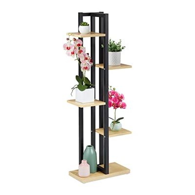 Relaxdays Étagère à Plantes, escalier Fleurs, 5 Niveaux, HLP 117 x 43 x 22 cm, Acier MDF, Support intérieur, Brun Clair