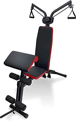 Trainer di forza multifunzionale Ultrasport, per allenamenti versatili e per tutto il corpo, con puleggia/estensione fasce di resistenza e banco curl, colore: nero-rosso