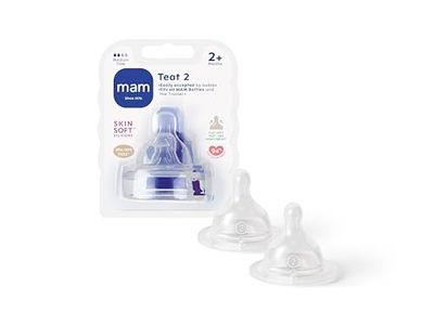 MAM Spenen maat 2, geschikt voor meer dan 2 maanden, spenen met medium flow en SkinSoft-siliconen, geschikt voor alle babyflessen, benodigdheden voor babyvoeding, verpakking van 2 stuks