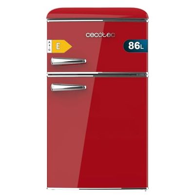 Cecotec Nevera Pequeña Frigorífico 2 Puertas Retro 86L Bolero CoolMarket 2D Origin 86 Red E. 89,3cm de Alto y 48,7cm de Ancho, Clase Energética E, Icebox, Luz Interior y Tirador Cromado, Rojo