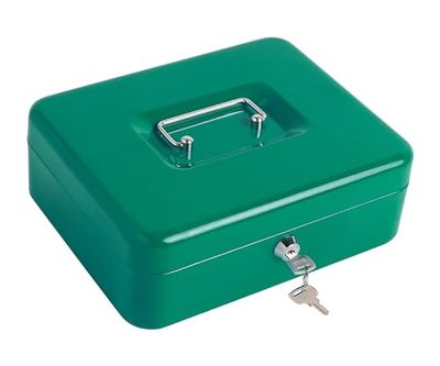 Kippen 10032V2 - Caja de caudales con bandeja para monedas. Color verde. Dimensiones: 200 x 160 x 90 mm.