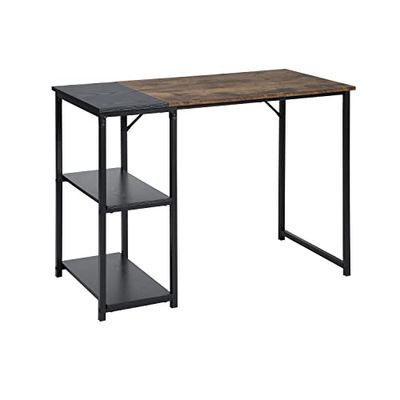 FurnitureR Escritorio para Ordenador (L-100 cm, con estantes), Ahorro de Espacio para bardero, Metal, Oficina Simple, marrón, Negro y Blanco, 100 X 48 X 74cm