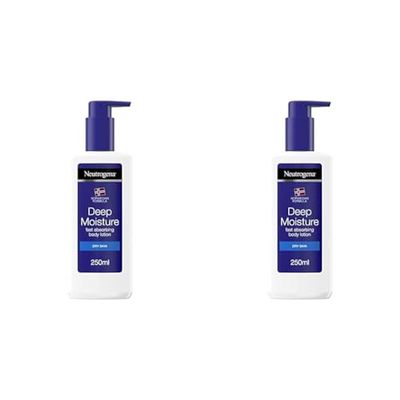 Neutrogena Deep Moisture Fast Absorbing Body Lotion 250 ml 24 Hour Moisturisation (Pack of 2)