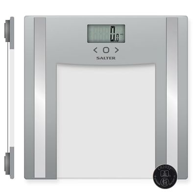 Salter 9182 SV3R Glass Analyser Balanza de baño, 150 kg, Balanzas digitales de pesaje para peso corporal/grasa/agua, Masa muscular/ósea, BMI, 8 Memoria de usuario, Modo atleta, fácil de leer, plata