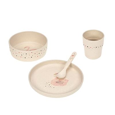 Lässig 1310062741,Lässig Little Water kinderserviesset (borden, bekers, schaaltjes, lepels) van PP en cellulose zonder melamine swan, violet,4 Stuk (1er-pakket),paars/eierschaalkleuren