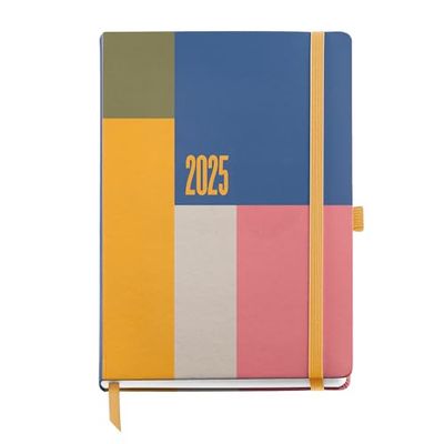 Miquelrius - 2025 Diary, Yearly Agenda 155 x 213 mm, Day Page Agenda, Laminated Cardboard Cover, Spiral, Elastic Closure, Paper 80 g/m², Catalan, English and Portuguese, Colour Block
