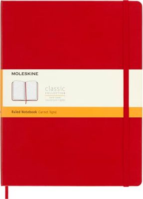 Moleskine Carnet de Notes Classic Lignées, Journal Couverture Rigide et Fermeture Elastique, Format XL 19 x 25 cm, 192 pages, Couleur Rouge Ecarlate,