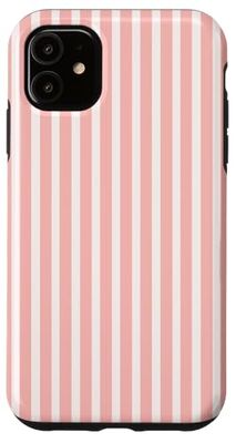 Strawberry Pink and White Striped Pattern Aesthetic Preppy Case for iPhone 11