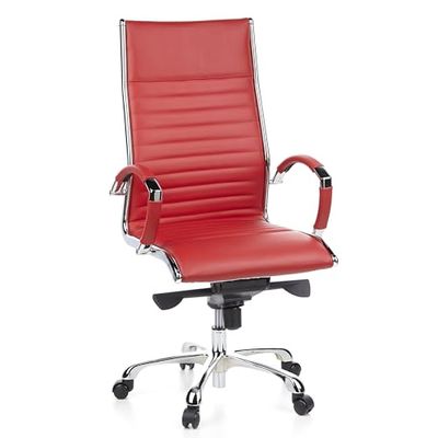 hjh OFFICE Parma 20 660530 Bureaustoel, leer, rood, design, klassiek, hoogwaardige afwerking, hoge rugleuning, ergonomische bureaustoel, draaistoel, XXL managersstoel
