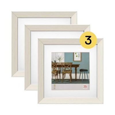 walther design Fiorito EF220W3, Cornice in Legno con Passepartout, Confezione da 3 Pezzi, 20 x 20 cm, Bianco